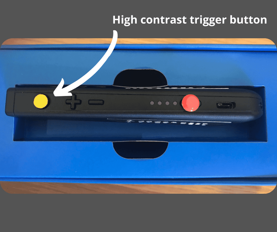 OrCam Read with high-contrast trigger button