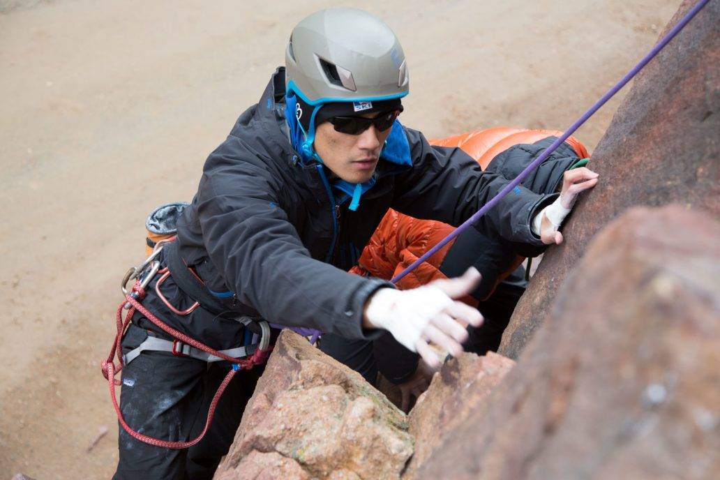 Veteran Steve Baskis rock climbing