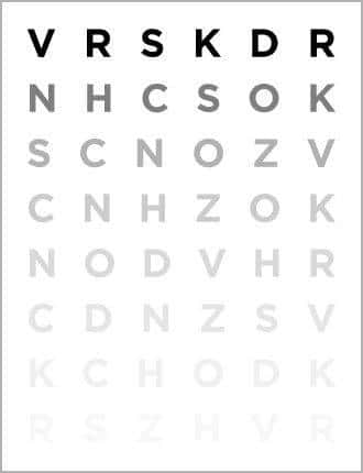 Pelli Robson contrast sensitivity chart