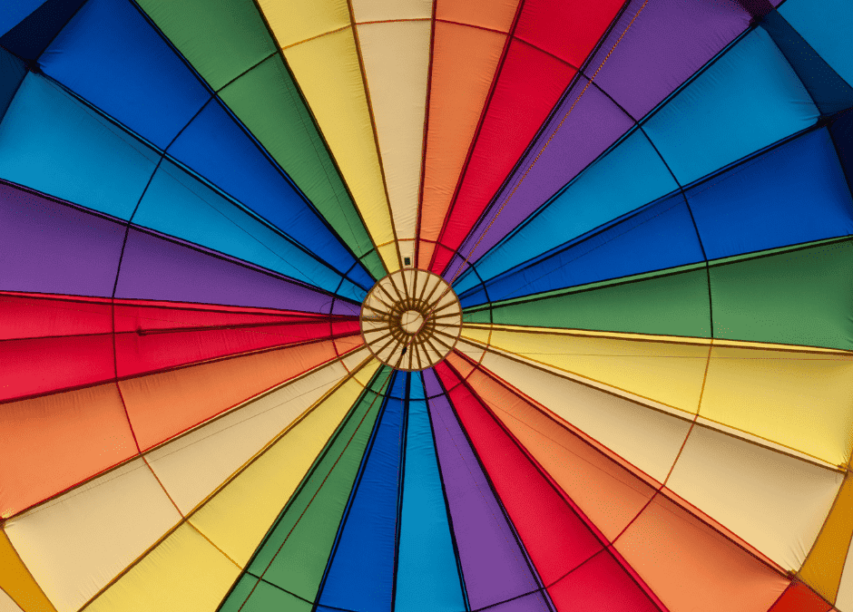 Colorful image of hot air balloon from inside