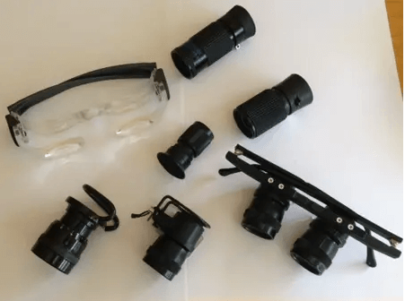 An assortment of telescopes for low vision