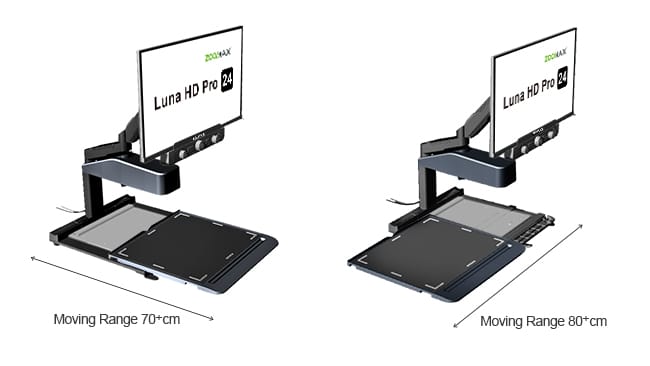 Luna HD 24 Pro diagram showing table movement range