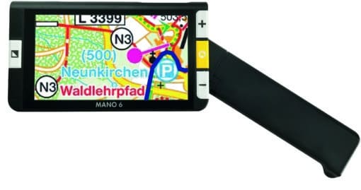 Mano 6 showing a colorful map with handle open