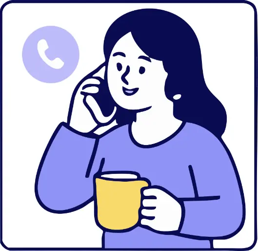Graphic of person on phone holding a mug
