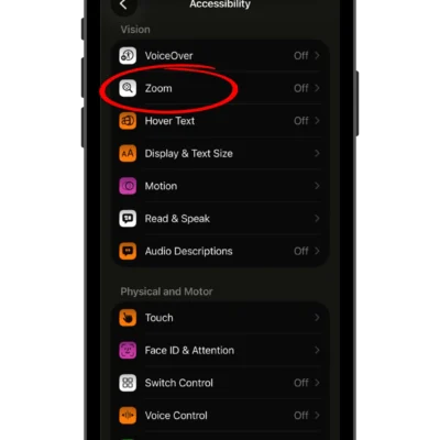 iPhone screenshot with Zoom feature circled